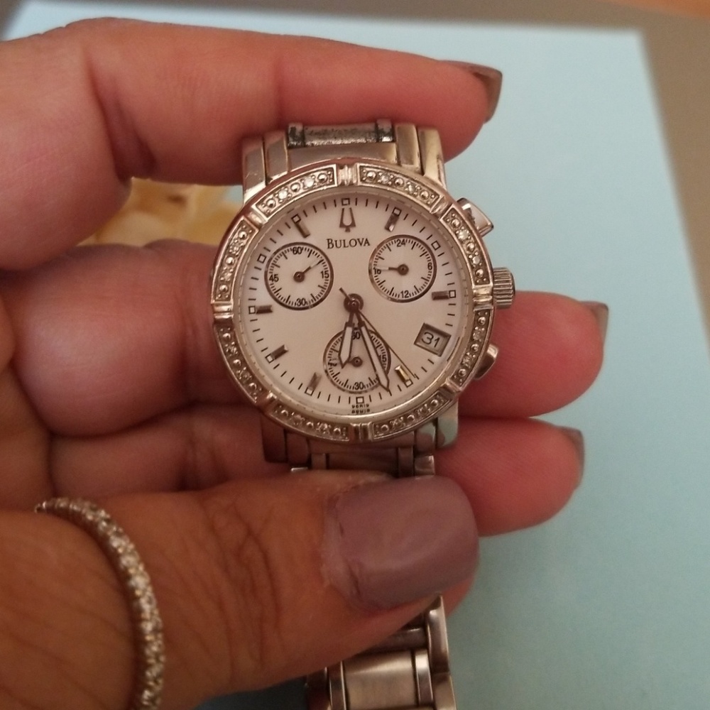 Bulova Chronometer, Silver, Diamond Watch - image 5